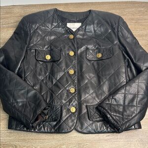 Saks Fifth Avenue Black Quilted Leather Jacket  USA Made Vintage Luxe Size 14